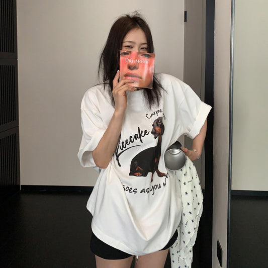 【トップス】オーバーサイズ カートゥーンプリント 半袖Tシャツ レディース カジュアル ストリート系 リラックス感【FCシリーズ】