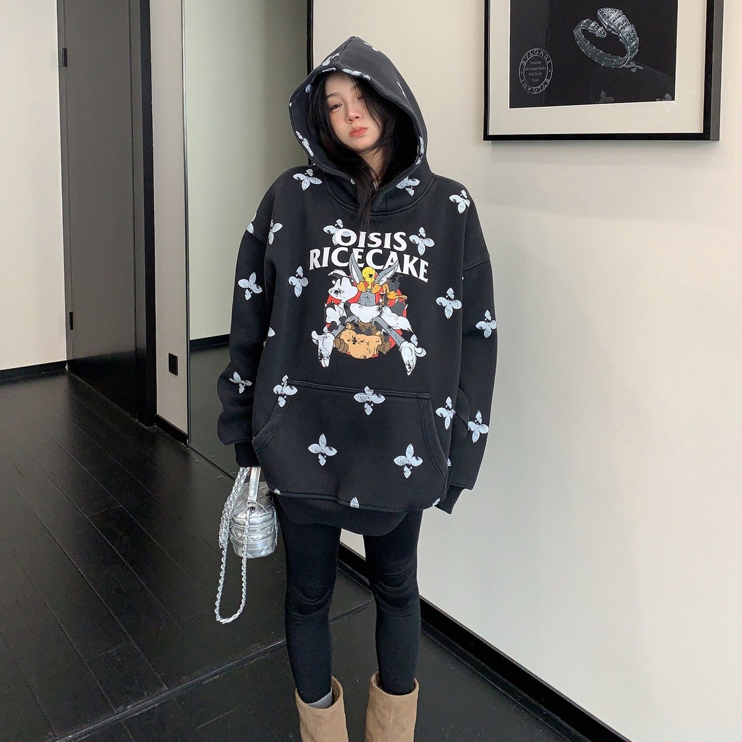 【トップス】レトロ ヴィンテージ加工 キャラクタープリント フード付き パーカー 【FCシリーズ】