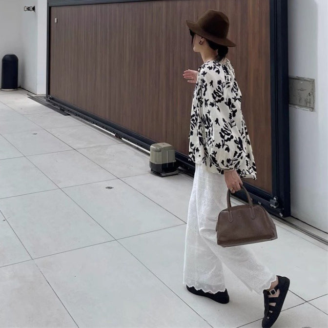 【トップス】フレンチ風パフスリーブ ゆるかわ花柄長袖ブラウス レディース【SHシリーズ】