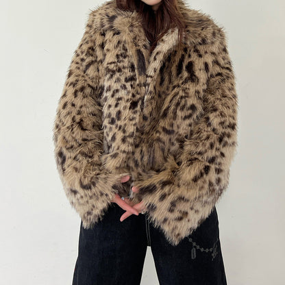 【アウター】レオパード柄 エコファー フェイクミンク ボアジャケット レディースふわもこ オーバーサイズ ショート丈【FCシリーズ】【15～20日内発送】