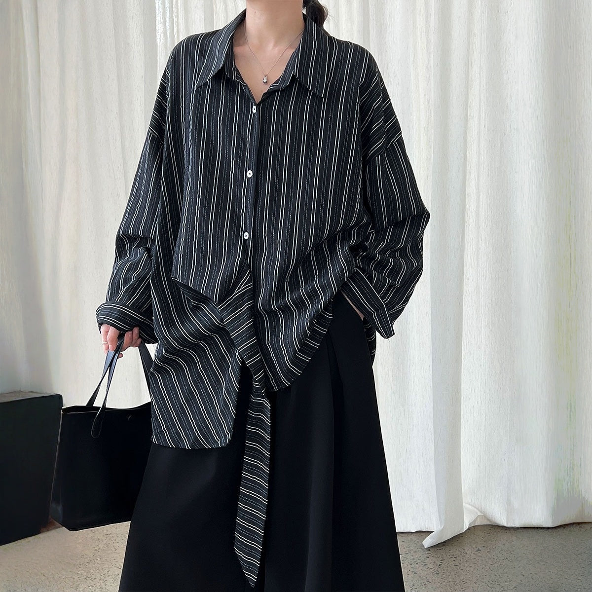 【トップス】春 秋 冬 ストライプ ウエストリボン シャツ 【JZシリーズ】
