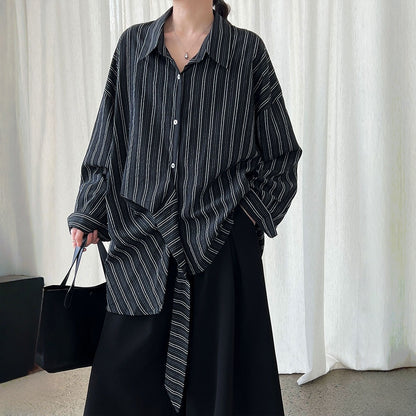 【トップス】春 秋 冬 ストライプ ウエストリボン シャツ 【JZシリーズ】