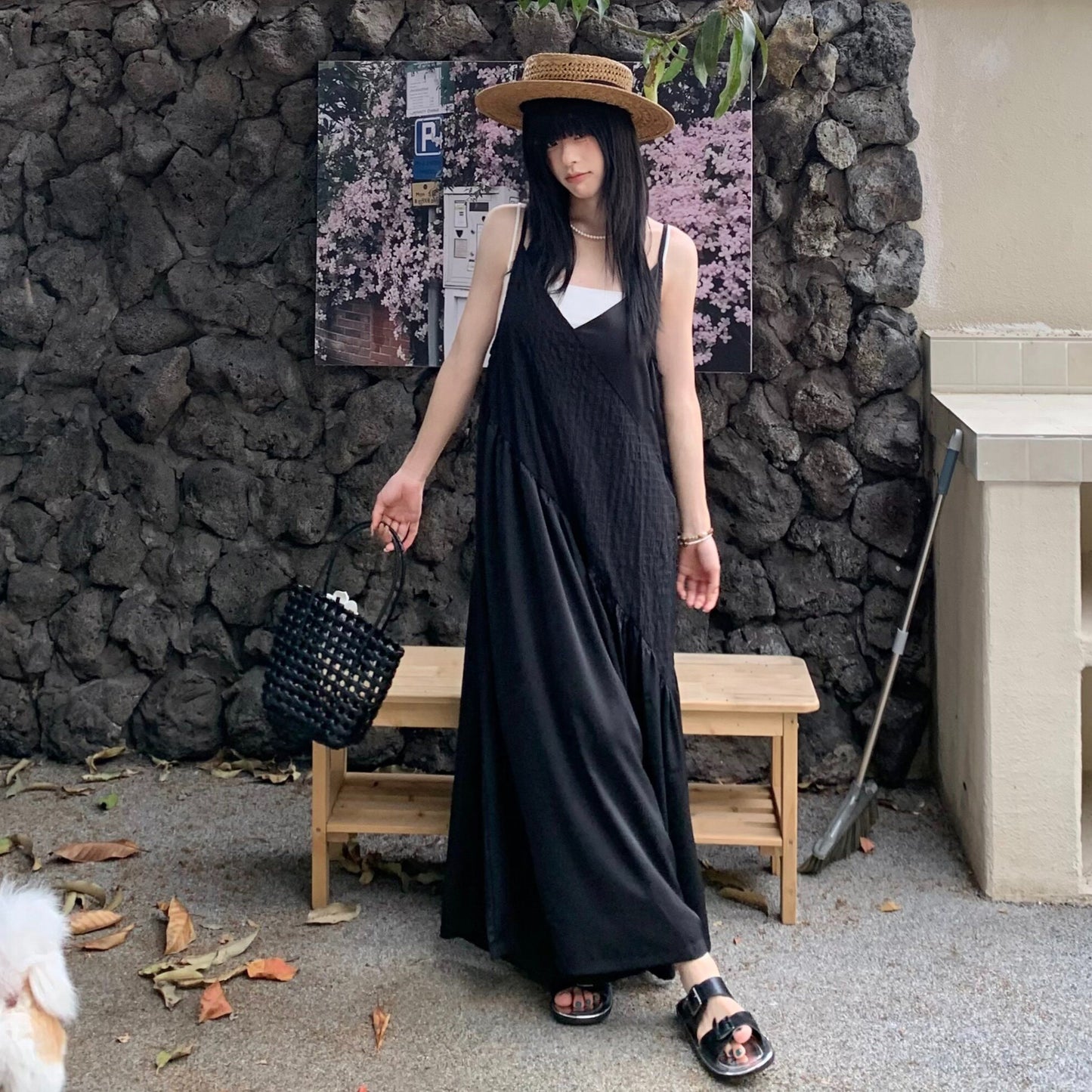 【ボトムス】ダークモード サロペット レディース 夏 ワイドパンツ ゆったり 体型カバー 切替デザイン オールインワン 人気 モード系【SHシリーズ】