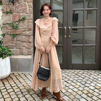 【ワンピース】春 秋 冬 フリル ハイウエスト長袖 ワンピース 【JZシリーズ】