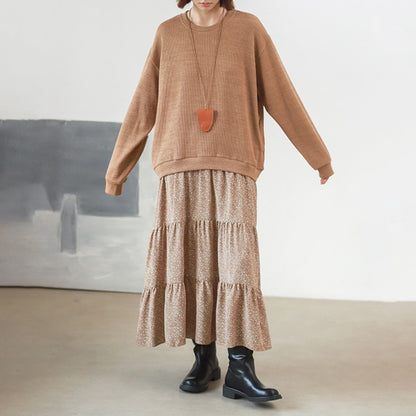 【24AW】【10～15日内発送】【ワンピース】カジュアル  ゆったり 花柄 フェイクレイヤード 長袖ワンピース