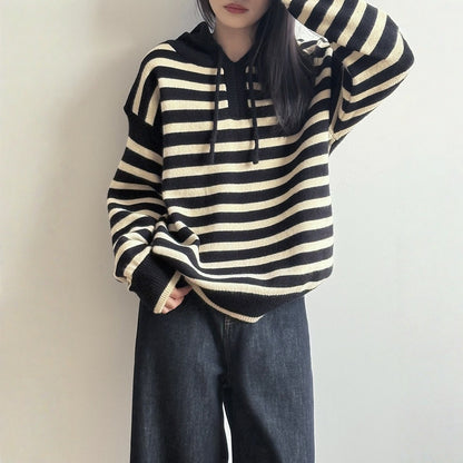 【トップス】春 秋 冬 ゆったり プルオーバー フード付き リラックス感のある セーター 【SNシリーズ】