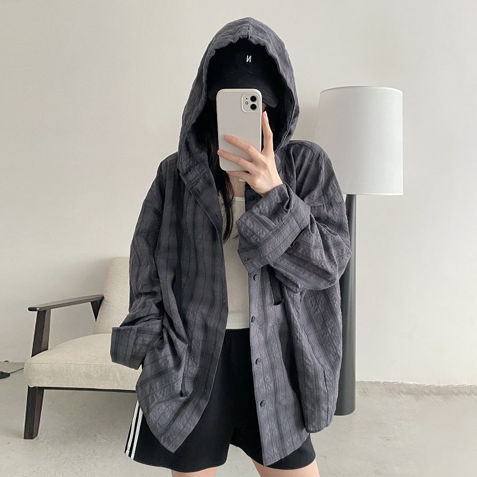 【アウター】春夏新作 ルーズシルエット シャツ トレンド感 万能 フード付き UV対策 シャツカーディガン カジュアル【FCシリーズ】