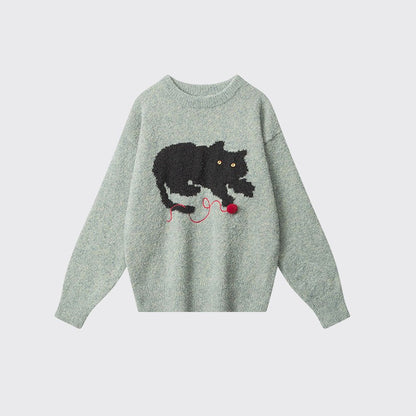 【トップス】立体ねこデザイン クルーネックニット 男女兼用 秋冬 ゆったり着用 プルオーバー【FCシリーズ】