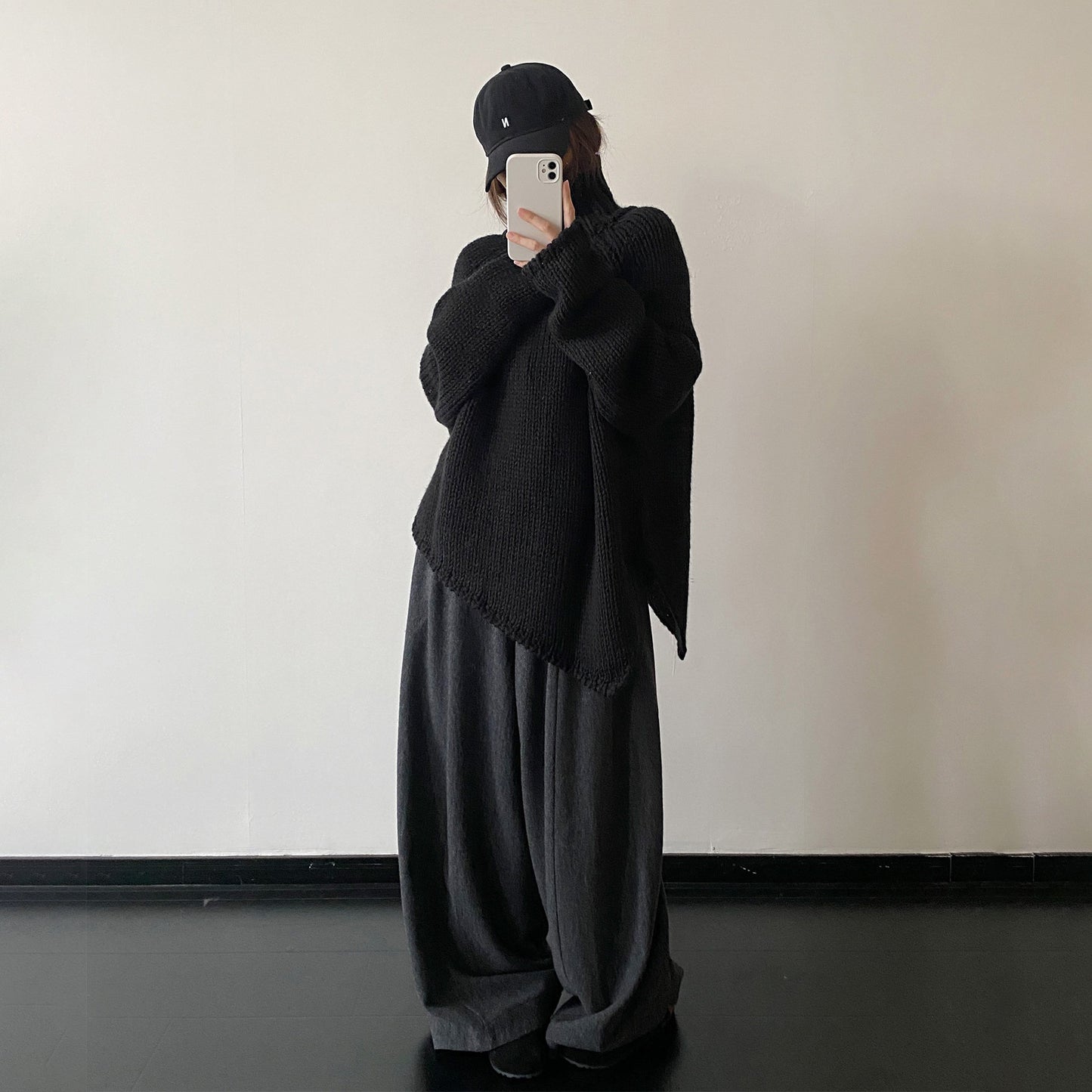 【ボトムス】50%ウール たっぷりワイド ロングパンツ こなれ感リラクシー【FCシリーズ】