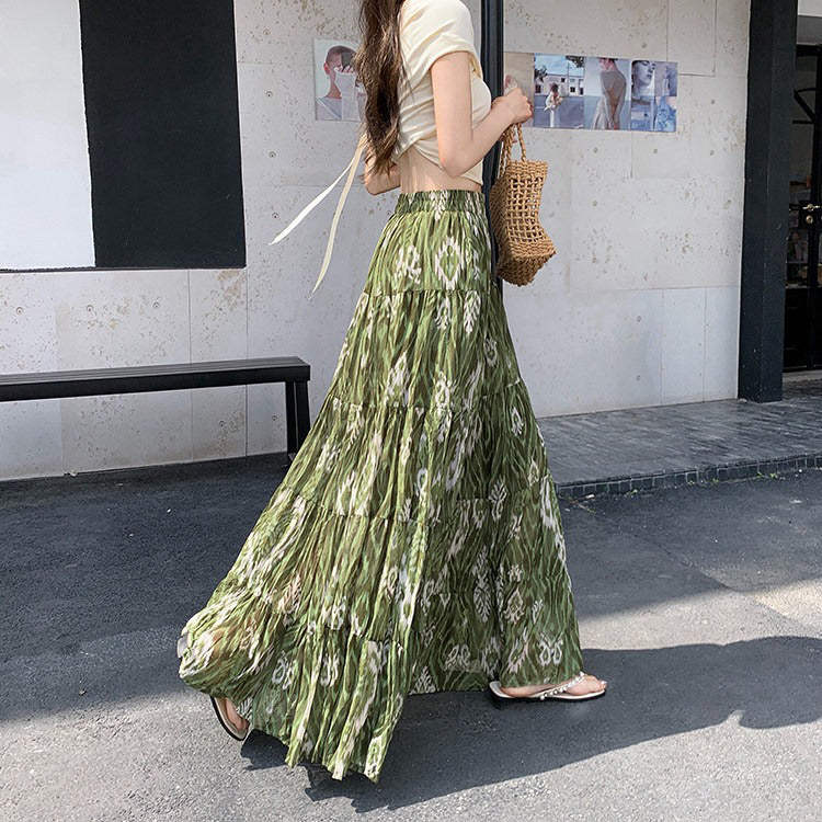 【ボトムス】フレンチ花柄シフォンスカート レディース 夏 ティアードスカート ハイウエスト 上品ナチュラルコーデ【SHシリーズ】