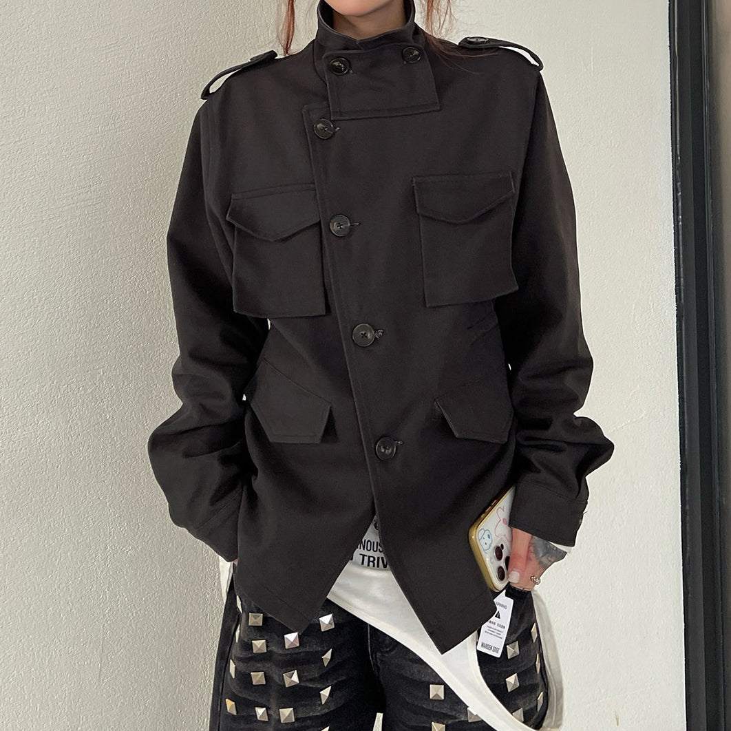 【アウター】高級感 ハイネック レディース クールストリート 多ポケット ジャケット【FCシリーズ】【15～20日内発送】