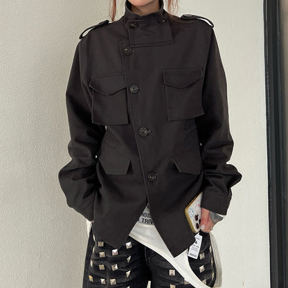 【アウター】高級感 ハイネック レディース クールストリート 多ポケット ジャケット【FCシリーズ】【15～20日内発送】