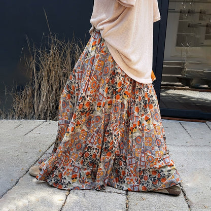 【ボトムス】花柄デザイン ハイウエスト ロングスカート Aライン 落ち感【SHシリーズ】