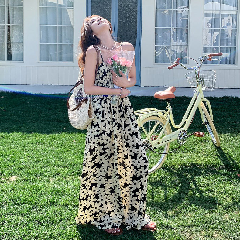 【ボトムス】夏新作 花柄キャミソール ビスチェ風オールインワン フレンチリゾートスタイル【SHシリーズ】