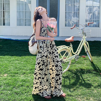 【ボトムス】夏新作 花柄キャミソール ビスチェ風オールインワン フレンチリゾートスタイル【SHシリーズ】