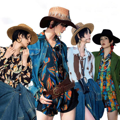 【トップス】フレンチレトロ ヘップバーン風 ブラウス レディース ヴィンテージフラワー 長袖 シャツ【SHシリーズ】【15～20日内発送】