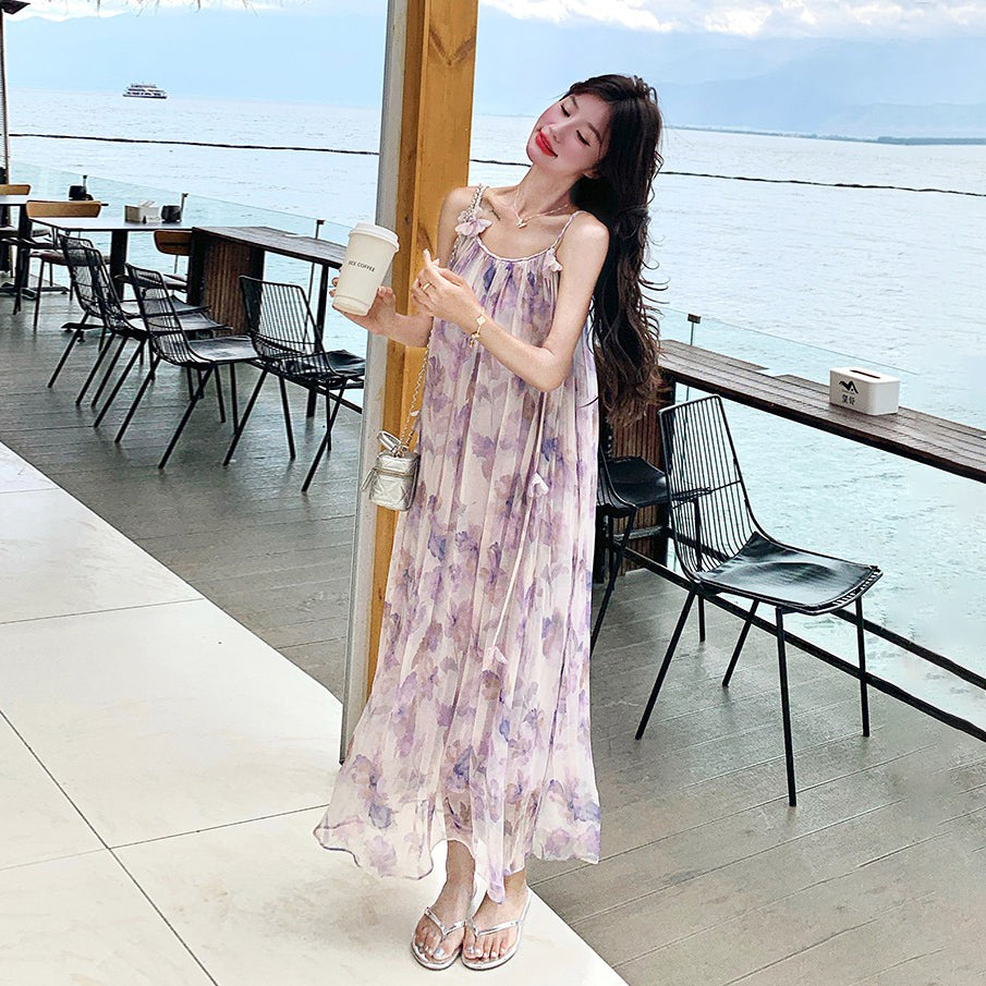 【ワンピース】夏 優しい グラデーション フラワープリント ノースリーブキャミソールワンピース【SHシリーズ】