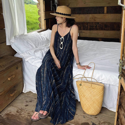 【ワンピース】レトロ シフォンワンピース 夏 ノースリーブ ドレープ感  ゆったり 着痩せ リゾートドレス【SHシリーズ】