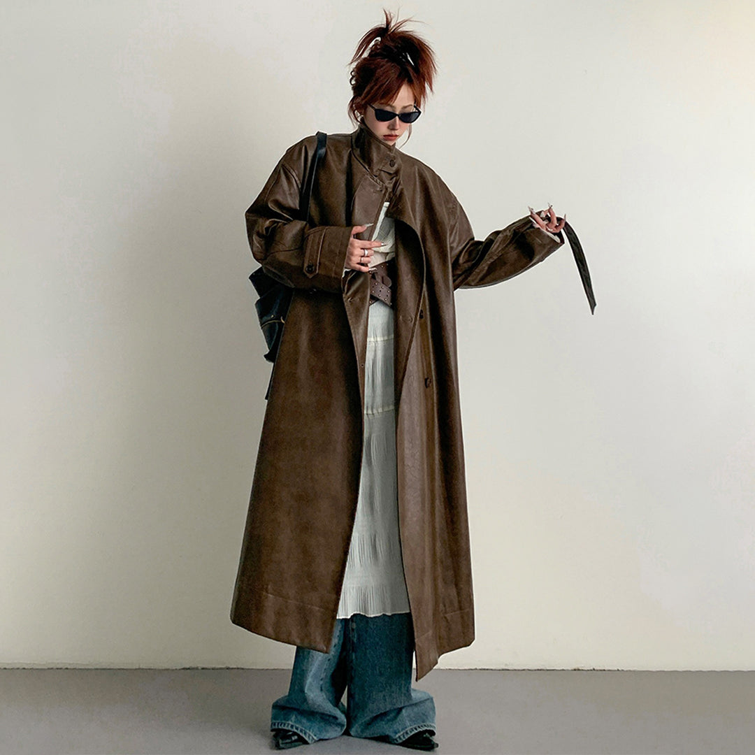 【アウター】2025新作 イングランド風 ゆったり スタンドネック PU コート【FCシリーズ】