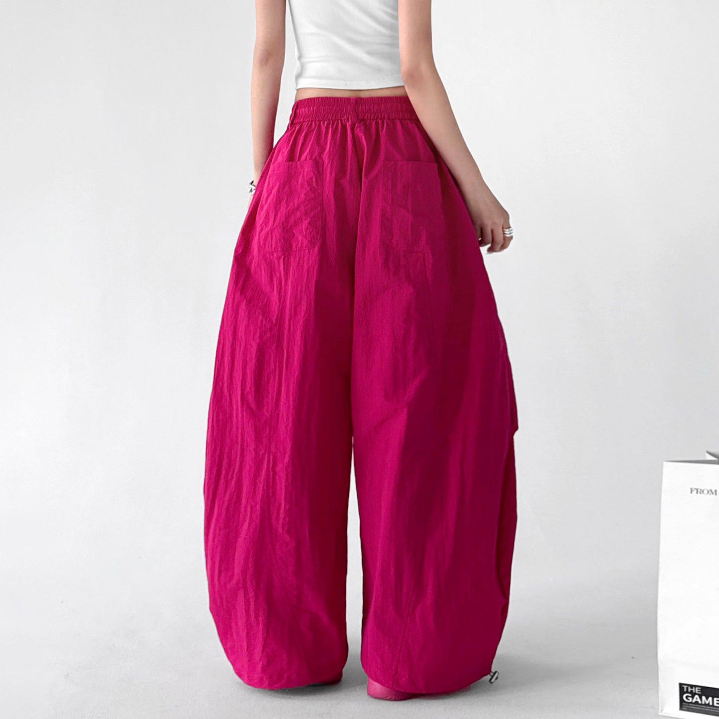 【ボトムス】美脚効果! 多幸感 ドーパミンカラー ローズレッド ワイドパンツ レディース ハイウエスト ストレート ルーズシルエット カジュアルパンツ【FCシリーズ】