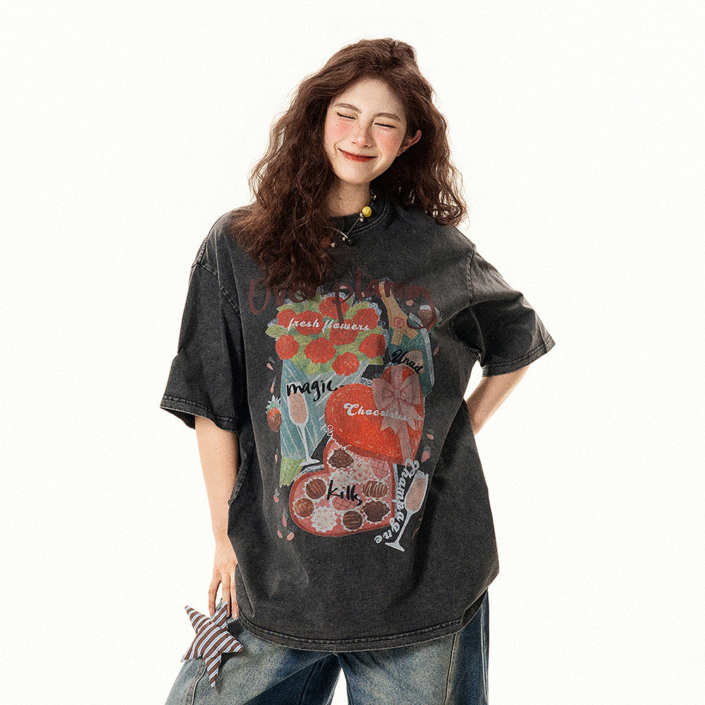 【トップス】アメリカンレトロ デザイン感 花柄 半袖Tシャツ レディース 夏 ゆったり 小洒落カジュアル【FCシリーズ】【15〜20日発送】