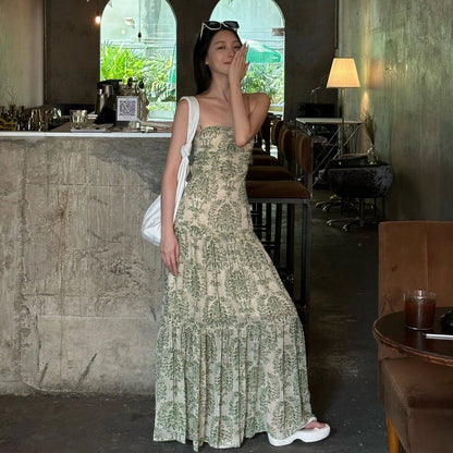 【ワンピース】【大人可愛い】フレンチ ノースリーブ キャミワンピース｜海辺 リゾート バカンス ロング丈｜上品 高級感 ビーチドレス【SHシリーズ】