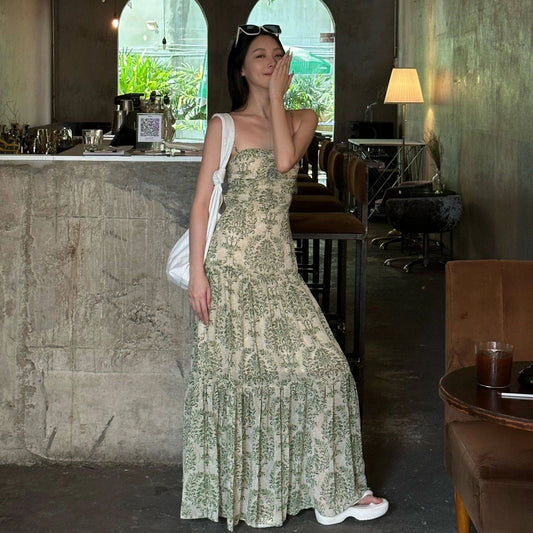 【ワンピース】【大人可愛い】フレンチ ノースリーブ キャミワンピース｜海辺 リゾート バカンス ロング丈｜上品 高級感 ビーチドレス【SHシリーズ】