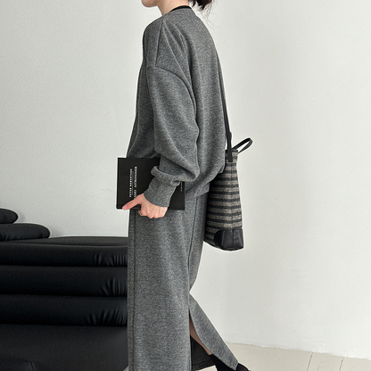 【セットアップ】ふんわりウール斜めボタン切り替えトップス＋ハイウエストスカート 上下セット【JZシリーズ】