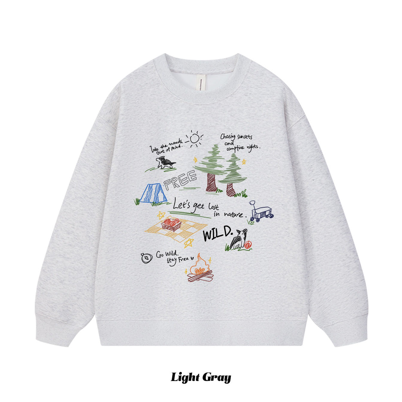 6カラー | S~3XL【トップス】アウトドアグラフィック 手描き風 デザイナーズシリーズ クルーネックスウェット 学院風 ゆったり パーカー【FCシリーズ】