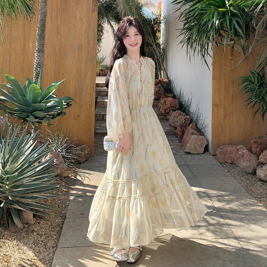 【ワンピース】ウエストシェイプ オフショルダー 花柄 フレンチ 長袖 ワンピース【SHシリーズ】