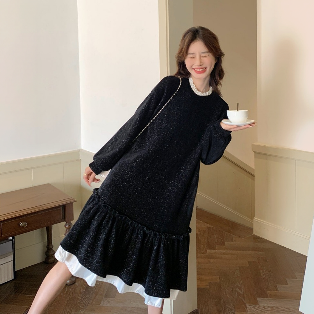 【ワンピース】ベルベット フレンチスタイル フリル 長袖 ワンピース 【JZシリーズ】