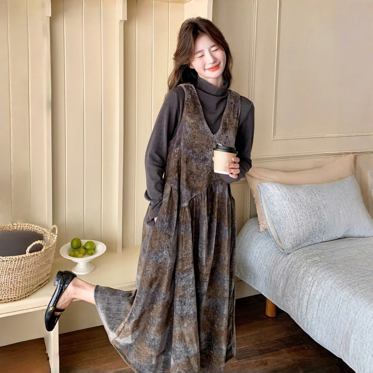 【ワンピース】レトロ ベルベット タイダイ 気質よい 合わせやすい ワンピースセット【SHシリーズ】