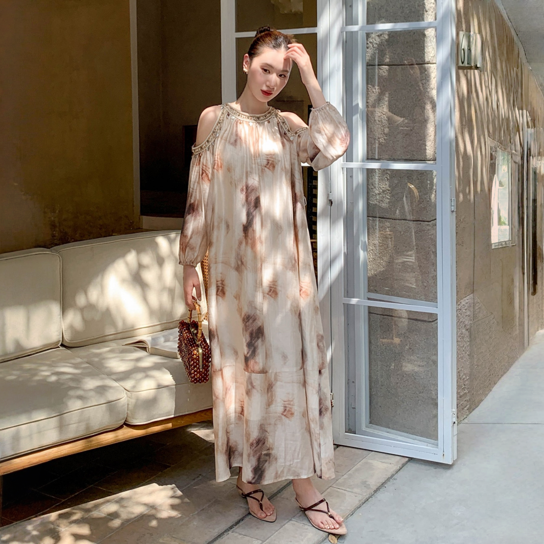 【ワンピース】春 秋 夏 リゾート風 オフショルダー 花柄 長袖 ワンピース 【SHシリーズ】