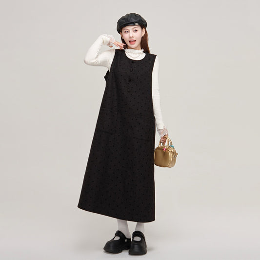 【ワンピース】デザイン重視♡ツイード×ドット柄 ノースリーブ ベストワンピース レディース 秋冬 高見え【JZシリーズ】