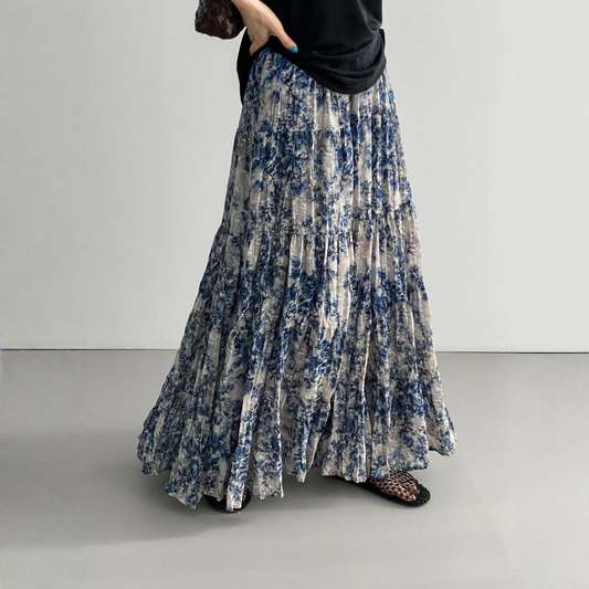 【ボトムス】江南スモーキームード 水墨風 ゆったり フレアスカート 【SHシリーズ】