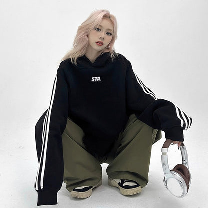 【トップス】3ストライプ フード付きスウェット ユニセックス  ゆったり ストリートスポーツ パーカー【FCシリーズ】