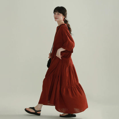 4color【ワンピース】ヴィンテージ風 ティアードワンピース レディース Vネック ロング丈 フェミニン 上品 半袖ワンピース【JZシリーズ】