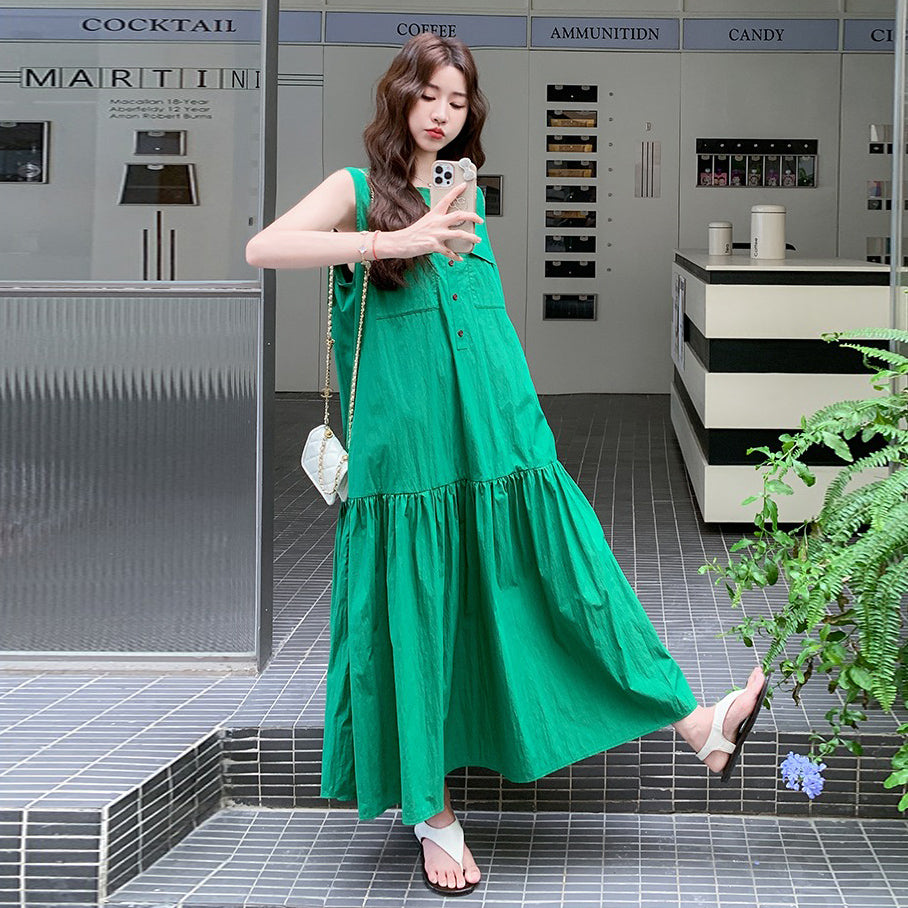 【ワンピース】ミントグリーン ノースリーブ ギャザー ワンピース 森ガール風 シャツワンピース 夏【JZシリーズ】