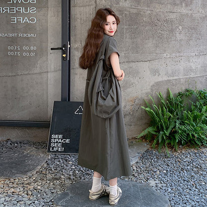 【ワンピース】今季大注目 アメカジ感漂う 半袖 ワークワンピース フード付きロング丈 夏【JZシリーズ】