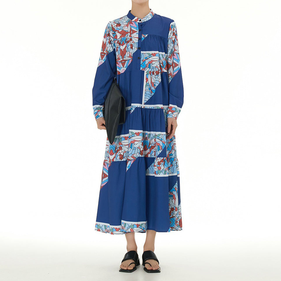 【ワンピース】民族風 ティアードワンピース 長袖 春新作 大きいサイズ レディース ゆったり 体型カバー ロングワンピース【SHシリーズ】