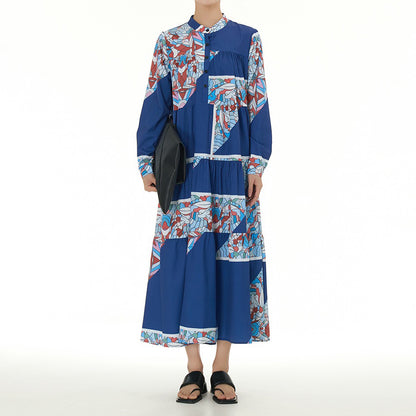 【ワンピース】民族風 ティアードワンピース 長袖 春新作 大きいサイズ レディース ゆったり 体型カバー ロングワンピース【SHシリーズ】