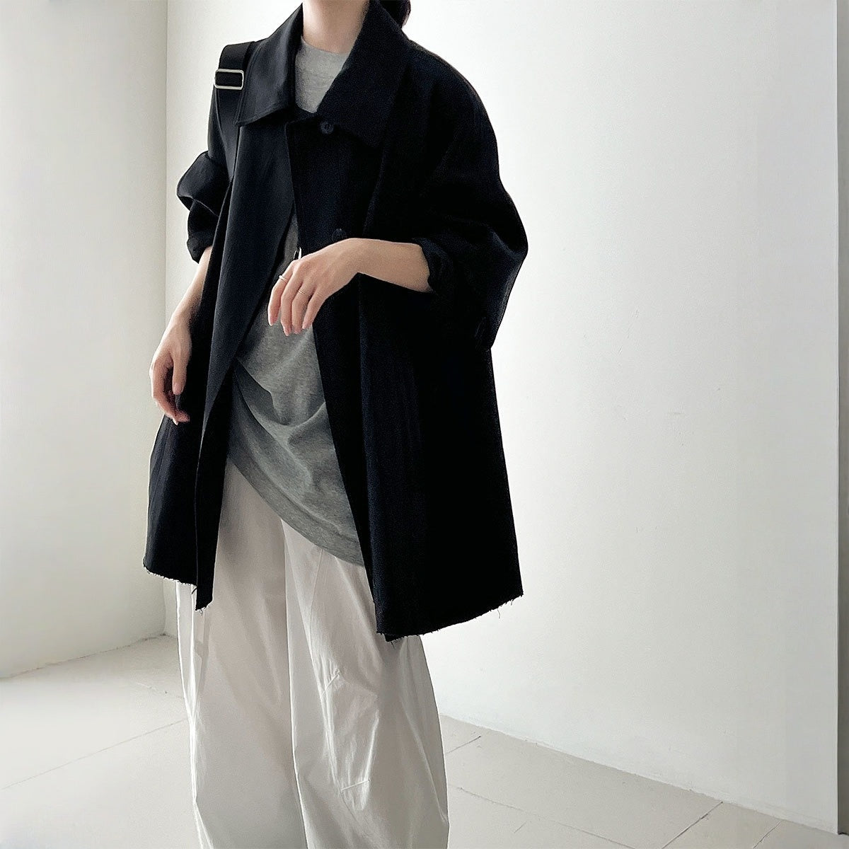 【アウター】春 秋 冬 レトロ カジュアル ダブルフロント 前立て 小柄向け トレンチコート 【SNシリーズ】