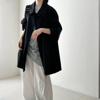 【アウター】春 秋 冬 レトロ カジュアル ダブルフロント 前立て 小柄向け トレンチコート 【SNシリーズ】