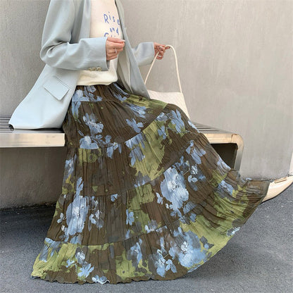 【ボトムス】シフォン 春夏 花柄 フレアスカート レディース Aライン ヒップカバー すっきり見え ロング丈【SHシリーズ】