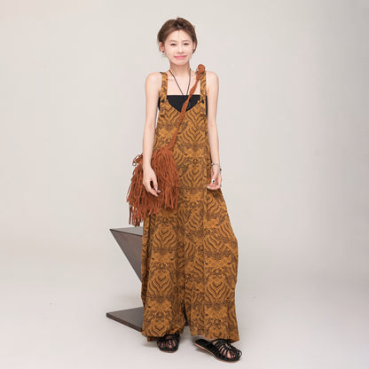 【ボトムス】夏新作 レトロ感 Vネック ゆるシルエット カジュアル オールインワン【SHシリーズ】