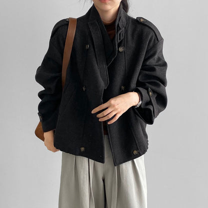 【アウター】秋冬 韓国風 ヴィンテージ感 ウールコート レディース 立ち襟 ジャケット【JZシリーズ】