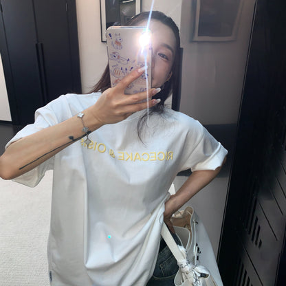 【トップス】立体プリント Tシャツ レディース 夏 半袖 コットン オーバーサイズ ゆったり クルーネック 人気 リラックスコーデ【FCシリーズ】