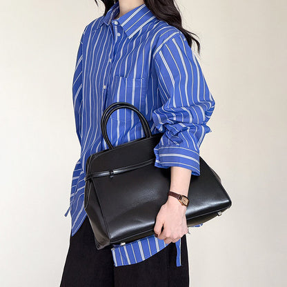 【トップス】秋先取り 韓国風ナチュラル ブルーストライプ ゆったりシャツ【JZシリーズ】