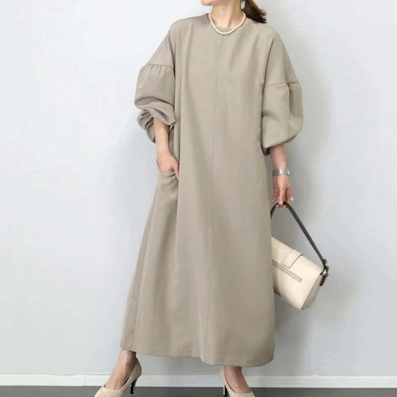 【24AW】【ワンピース】INS 日系 シンプル 着痩せ 長袖ワンピース