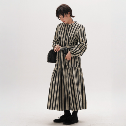 【ワンピース】春 秋 ストライプ柄 POLOネック マーメイドヘム 長袖 ワンピース 【JZシリーズ】